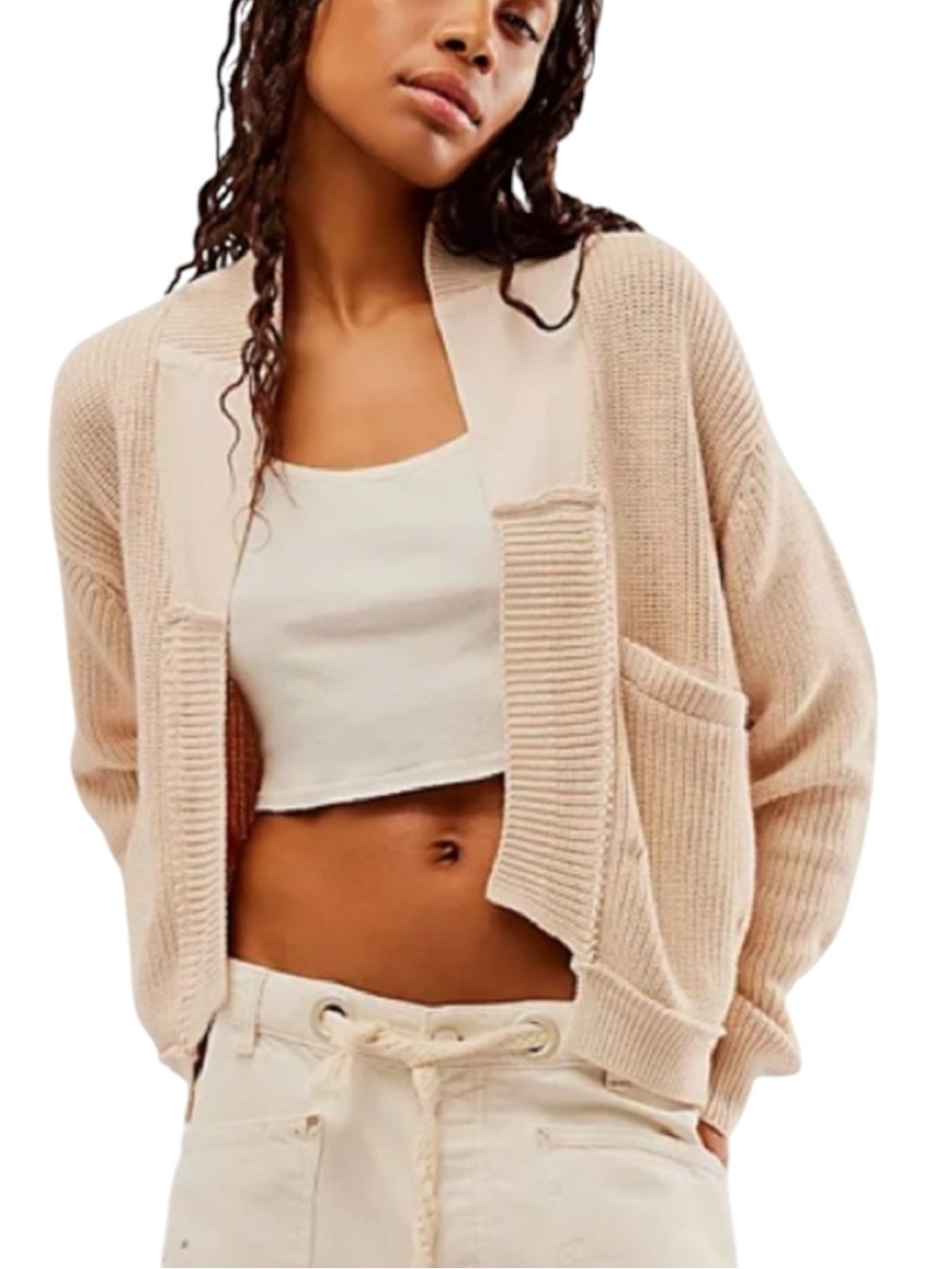 Free People We The Free Worn Thru Surplus Open-Front Ribbed Pocket Cardigan